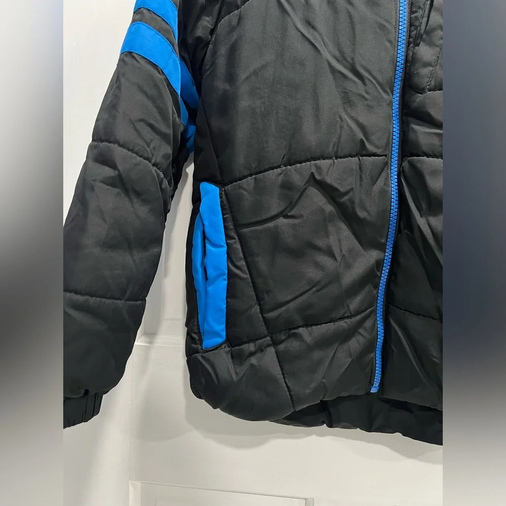 PROTECTION SYSTEM Black Blue Full Zip Hooded Puffer Coat SIZE 8 BOYS Pre Loved
